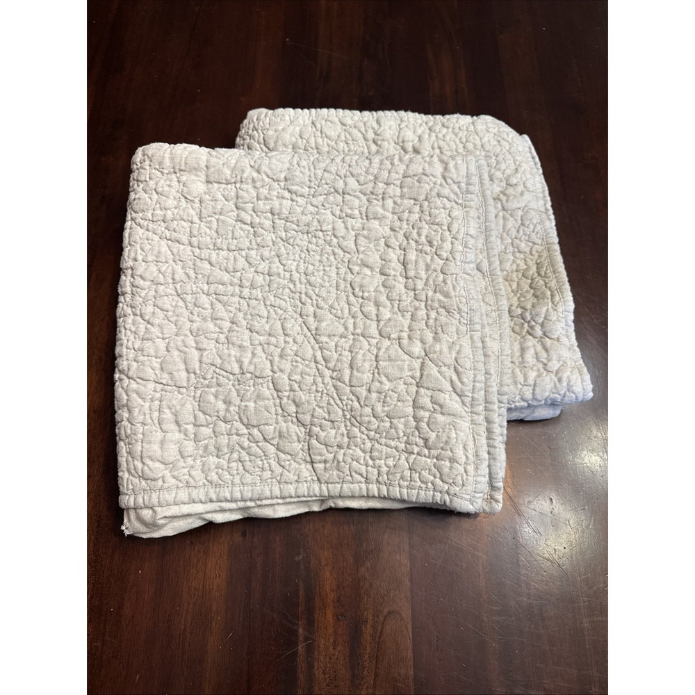 Pottery Barn EURO Pillow Shams Set 2 Belgian Flax Linen Floral Stitch AS IS